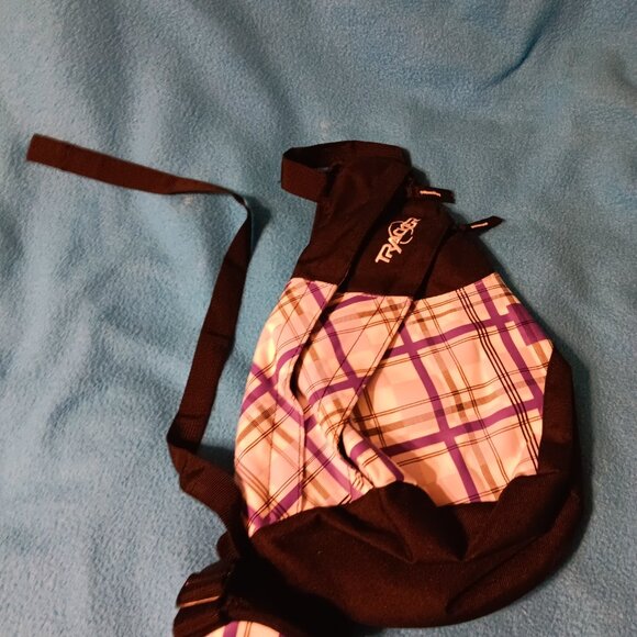 Tracker cross body bag / backpack black with purple white checkered design - Picture 2 of 5